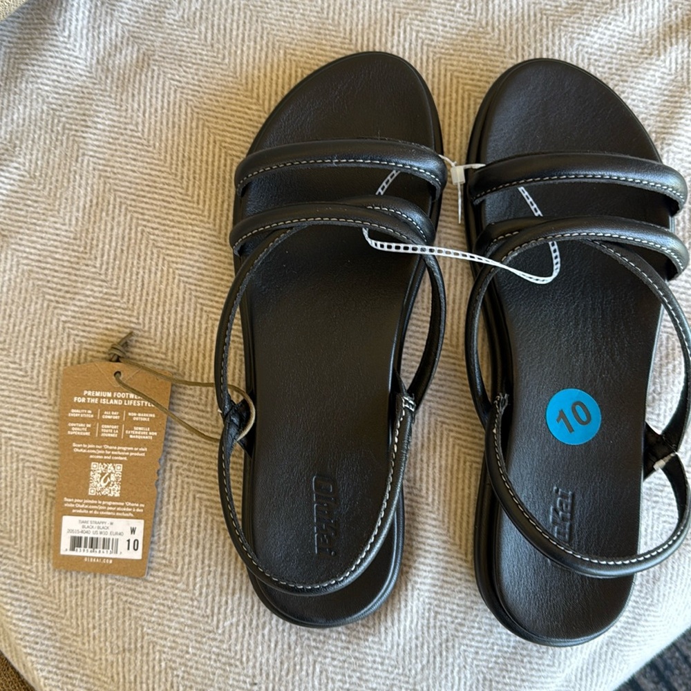 OluKai Tiare Strappy Sandals Women's Shoes Leather Black 10NEW NWT